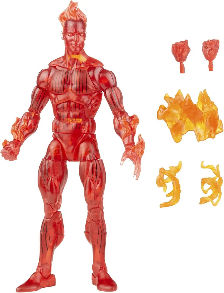 Marvel Hasbro Legends Series Retro Fantastic Four The Human Torch 6-inch Action Figure Toy, includes 5 Accessories