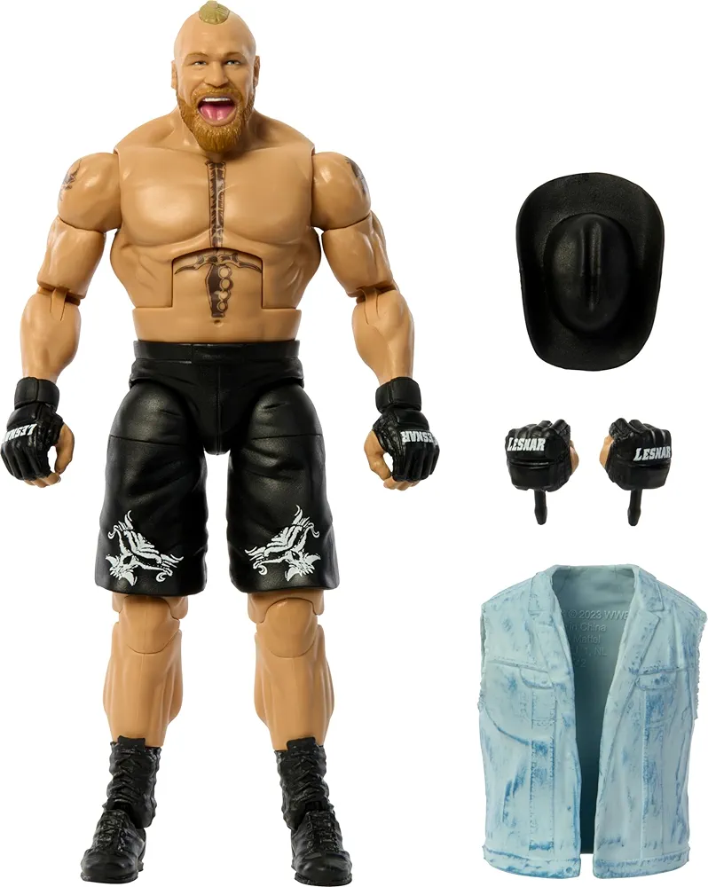 Mattel WWE Elite Action Figure & Accessories, 6-inch Collectible Brock Lesnar with 25 Articulation Points, Life-Like Look & Swappable Hands