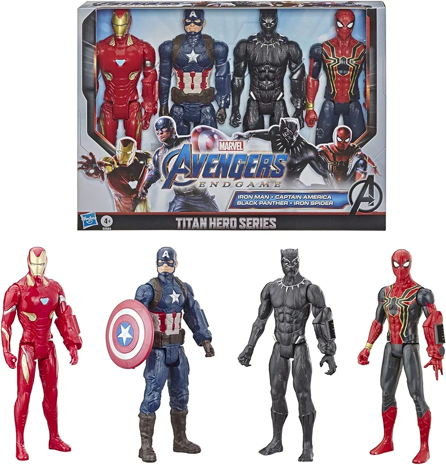 Marvel Avengers Endgame Titan Hero Series 12" Action Figures Captain America, Iron Spider, Black Panther, and Iron Man (4 Action Figures)