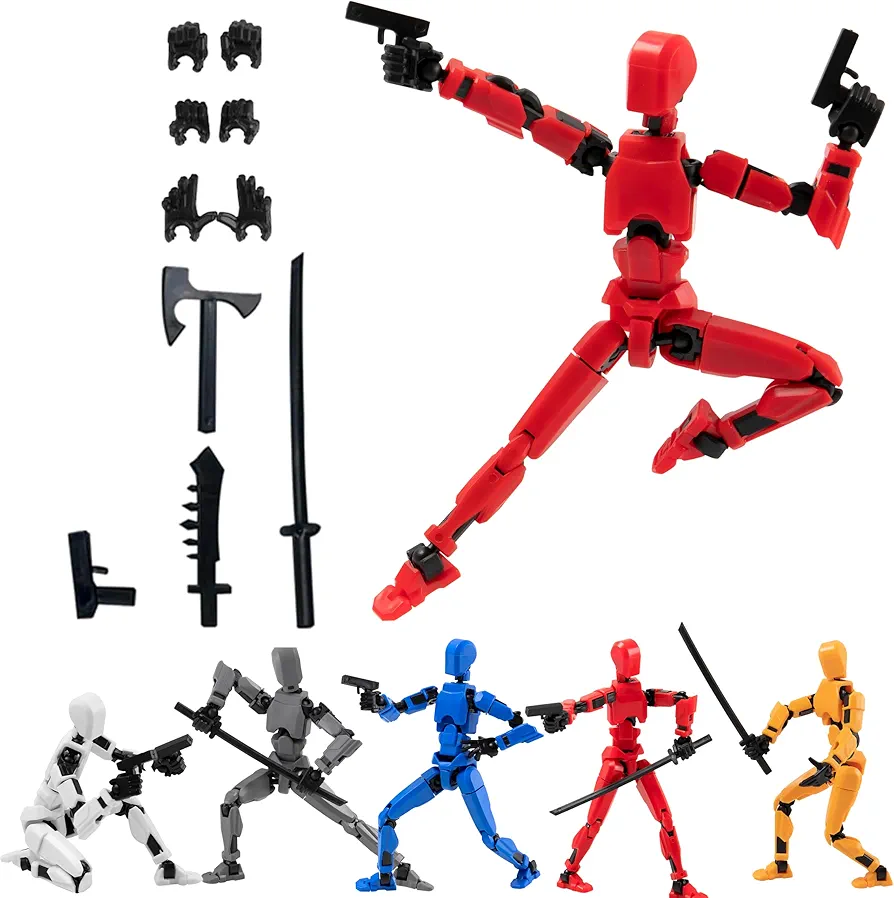 Titan T13 Action Figures Fidget Toys for Boys Autism Sensory Toys 3D Lucky Dummy 13 Robot Anime Figures Multi Joints Movable Cool Gadget Gift Toys for Kids (Assembly Completed/Red)