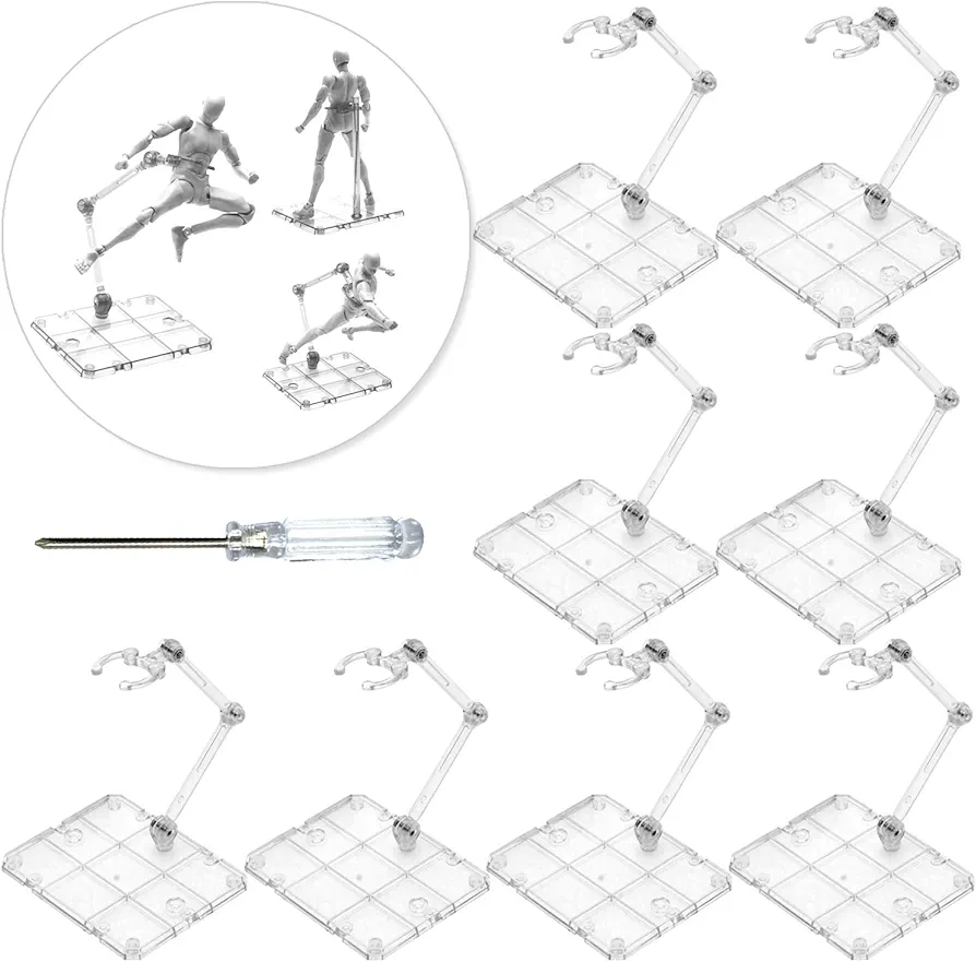 Action Figure Stand, 8 PCS Assembly Action Figure Display Holder Base Doll Model Support Stand Compatible with HG RG SD SHF Gundam 1/144 Toy with Screwdriver Transparent