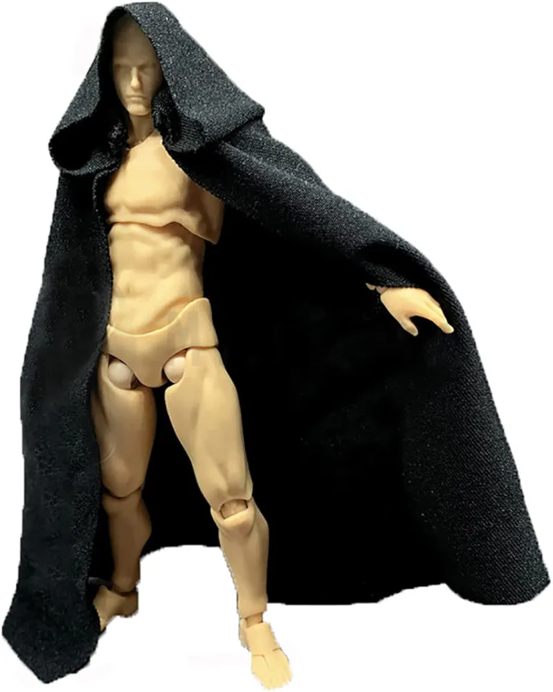 1:12 Scale Fabric Cape Cloak with Hat for 6 inch 1/12 Bandai SHF Figma Action Figure Clothes (Black Cloak)